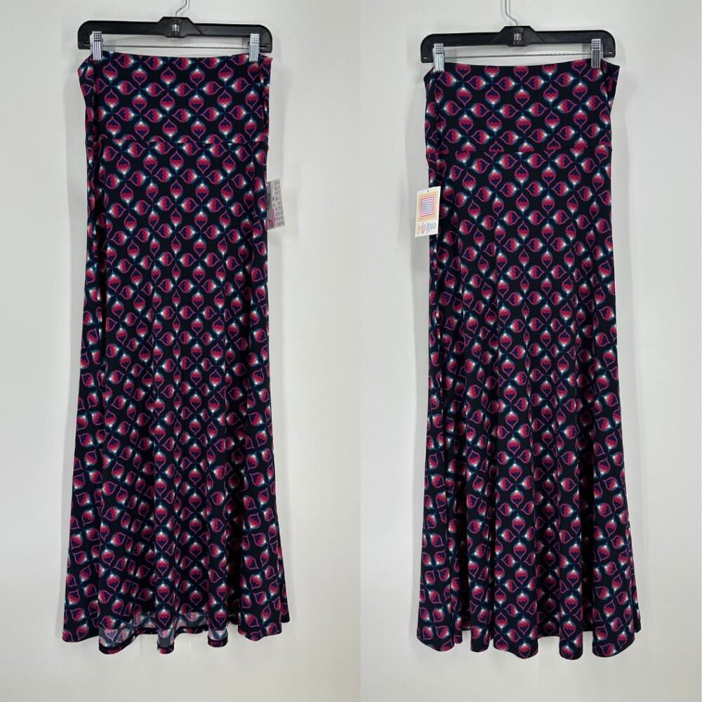Lularoe Strapless Maxi Dress A Line Tube Abstract Print High Low‎ Hem Blue Red